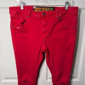 Rockstar Original Red Flared Jeans Men’s 34x38 Distressed Raw Hem Designer